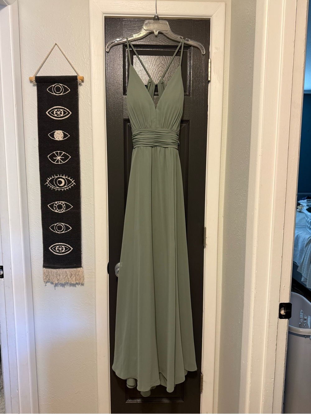 Sage Green V-Neck Maxi Dress with Ruched Waistband
